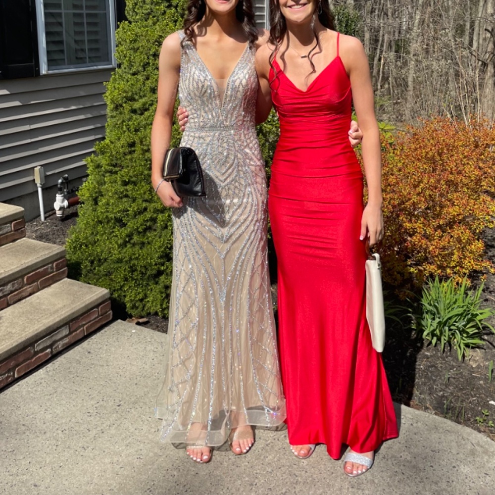 Beaded Nude Prom Dress with Silver Embellishment - Picture 5 of 5